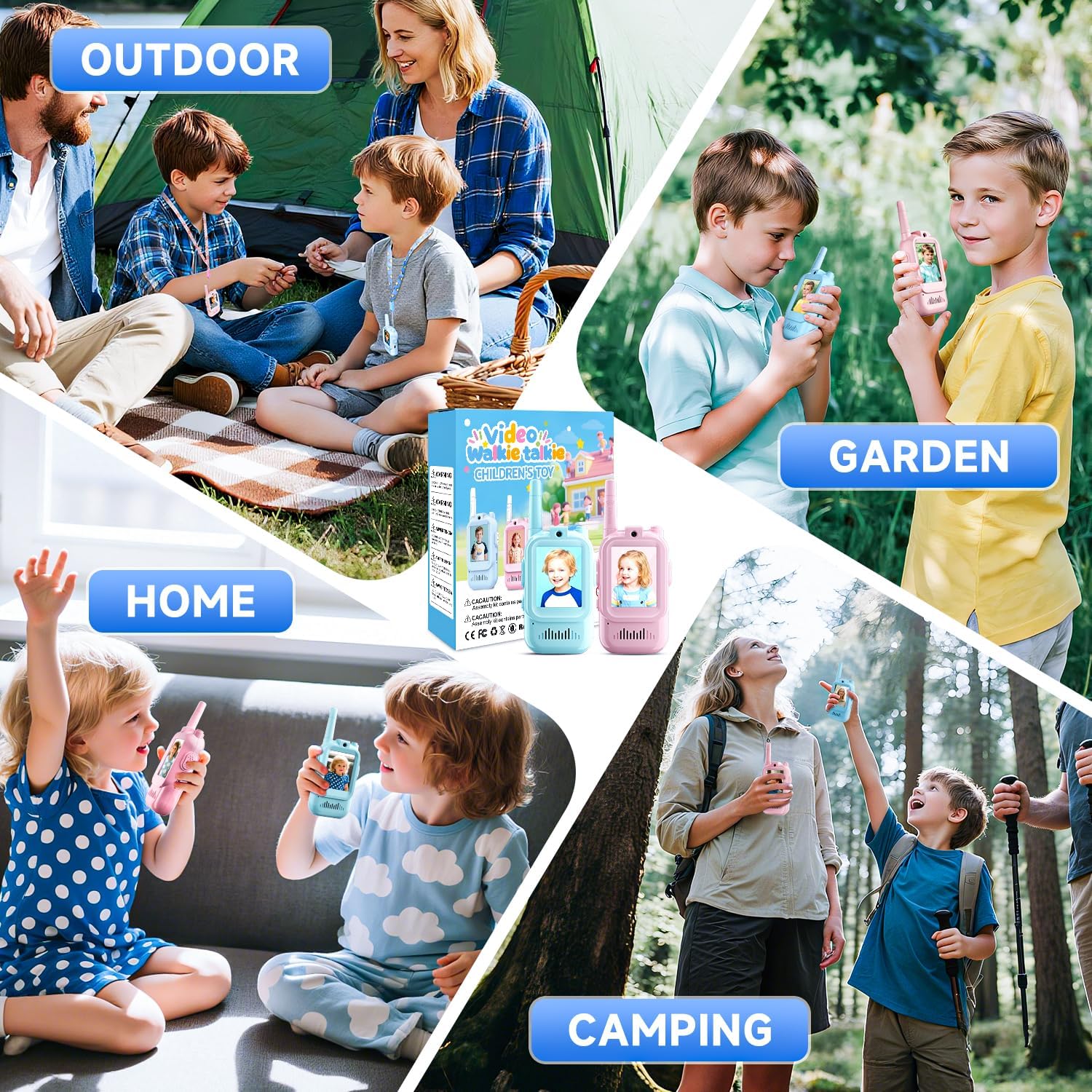 Kids Video Walkie Talkies, 2 Pack Long Range Walkie-Talkie for Kids, Rechargeable Video Call Toys for Indoor, Camping, Hiking, Travel, Christmas Birthday Gift for Boys Girls Age 3-5 (Blue/Pink)
