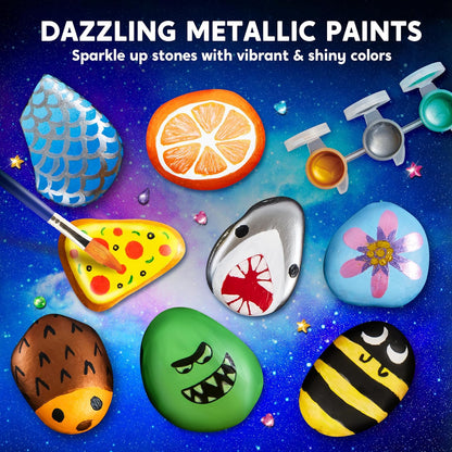 Rock Painting Kit- Glow in The Dark Rock Kit, Arts and Crafts for Kids Ages 6-12, Art Supplies Toy , Kids Craft Paint Kits, Arts & Crafts for Boys Girls Birthday Party Gift Toy